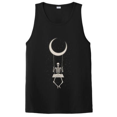 Cool Funny Halloween Skeleton On A Moon Swing PosiCharge Competitor Tank