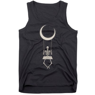 Cool Funny Halloween Skeleton On A Moon Swing Tank Top