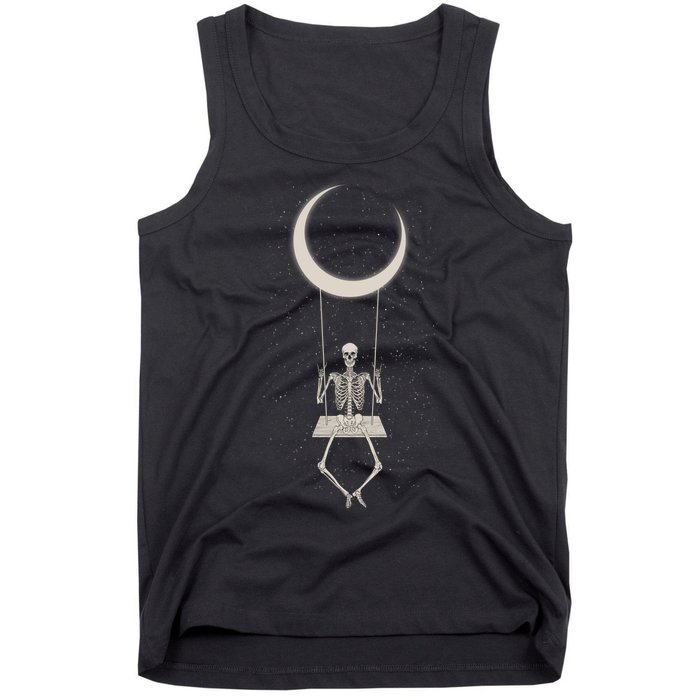 Cool Funny Halloween Skeleton On A Moon Swing Tank Top