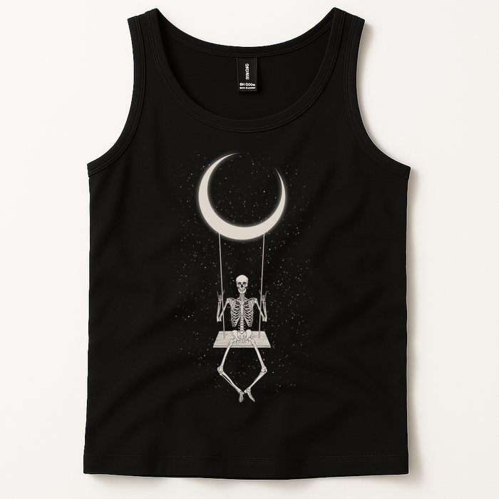 Cool Funny Halloween Skeleton On A Moon Swing Tank Top