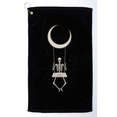 Cool Funny Halloween Skeleton On A Moon Swing Golf Towel