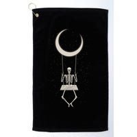Cool Funny Halloween Skeleton On A Moon Swing Golf Towel