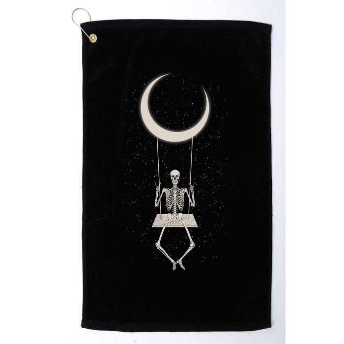 Cool Funny Halloween Skeleton On A Moon Swing Golf Towel