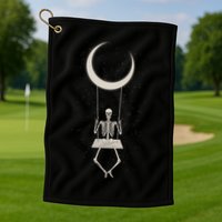 Cool Funny Halloween Skeleton On A Moon Swing Golf Towel
