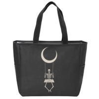 Cool Funny Halloween Skeleton On A Moon Swing Zip Tote Bag