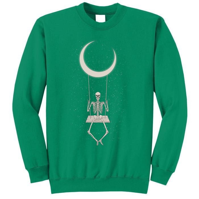 Cool Funny Halloween Skeleton On A Moon Swing Sweatshirt