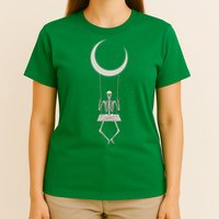 Cool Funny Halloween Skeleton On A Moon Swing T-Shirt