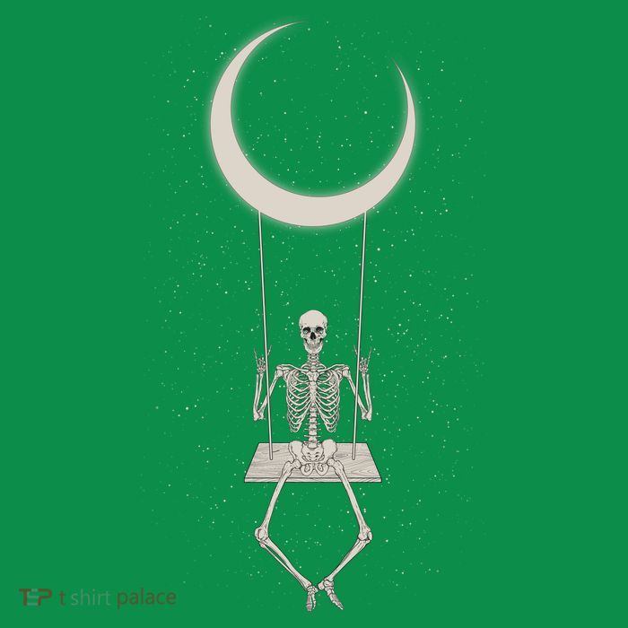 Cool Funny Halloween Skeleton On A Moon Swing Tall T-Shirt