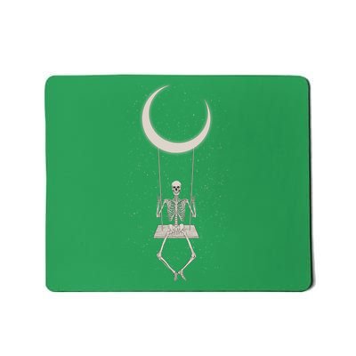 Cool Funny Halloween Skeleton On A Moon Swing Mousepad