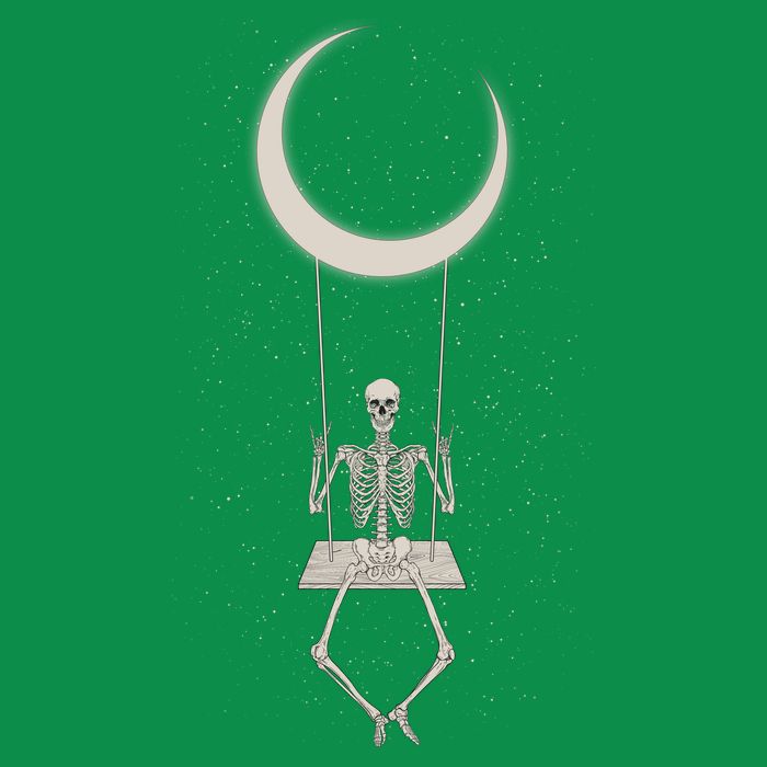 Cool Funny Halloween Skeleton On A Moon Swing Baby Bodysuit