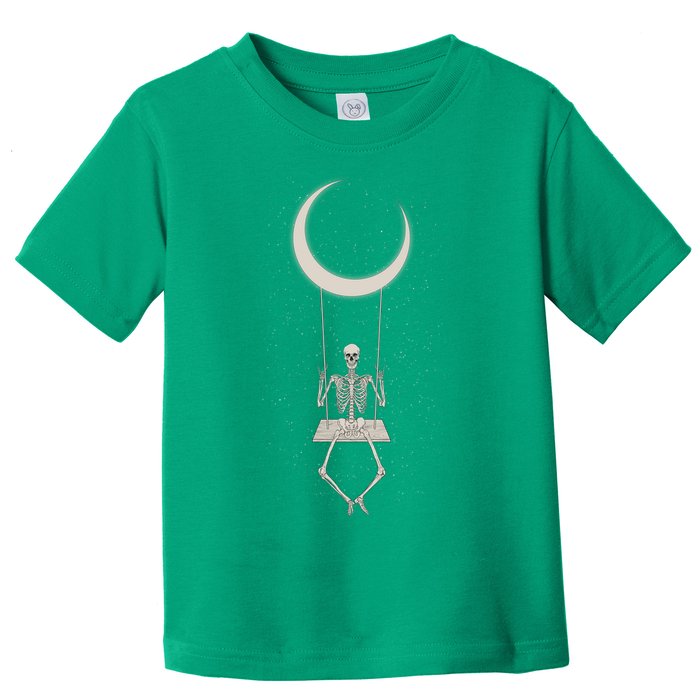 Cool Funny Halloween Skeleton On A Moon Swing Toddler T-Shirt