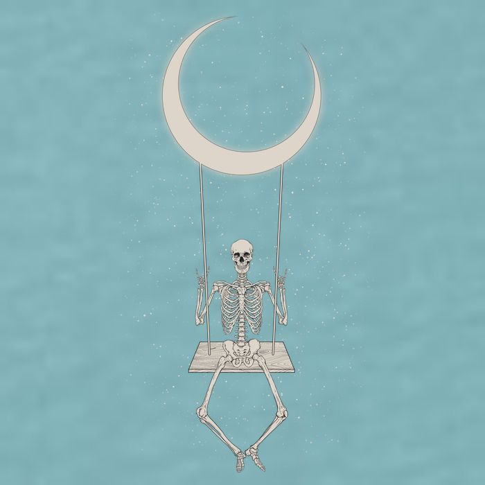 Cool Funny Halloween Skeleton On A Moon Swing Sueded Cloud Jersey T-Shirt