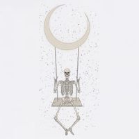 Cool Funny Halloween Skeleton On A Moon Swing Garment-Dyed Sweatshirt
