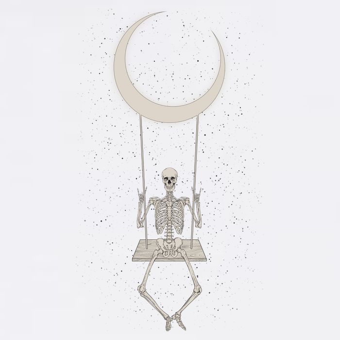 Cool Funny Halloween Skeleton On A Moon Swing Garment-Dyed Sweatshirt