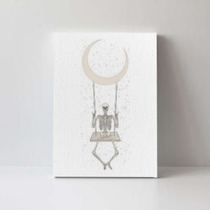 Cool Funny Halloween Skeleton On A Moon Swing Canvas