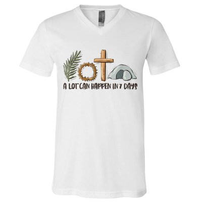Christian Faith Happy Easter Day A Lot Can Happen In 7 Days V-Neck T-Shirt