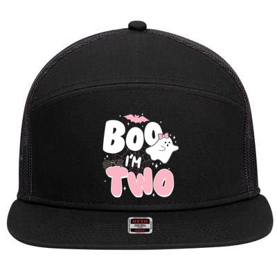 Cute Funny Halloween Boo Im Two Birthday Ghost Girl 7 Panel Mesh Trucker Snapback Hat