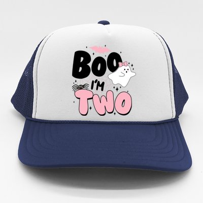 Cute Funny Halloween Boo Im Two Birthday Ghost Girl Trucker Hat