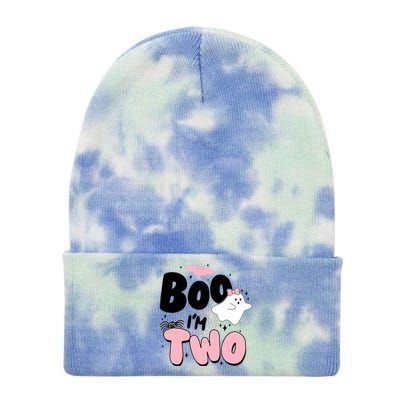 Cute Funny Halloween Boo Im Two Birthday Ghost Girl Tie Dye 12in Knit Beanie