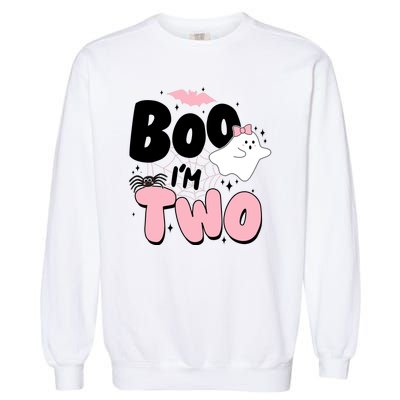 Cute Funny Halloween Boo Im Two Birthday Ghost Girl Garment-Dyed Sweatshirt