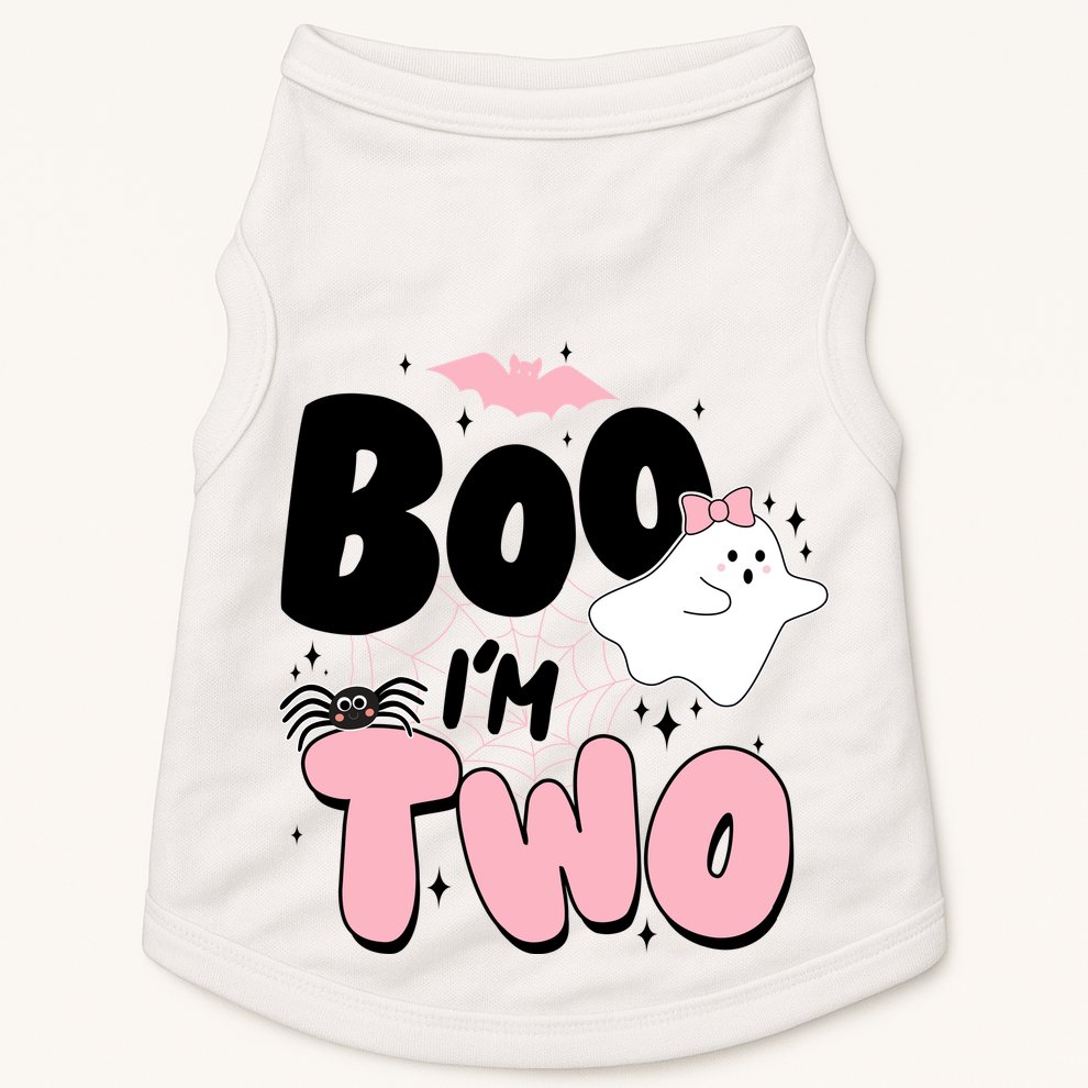 Cute Funny Halloween Boo Im Two Birthday Ghost Girl Doggie Tank