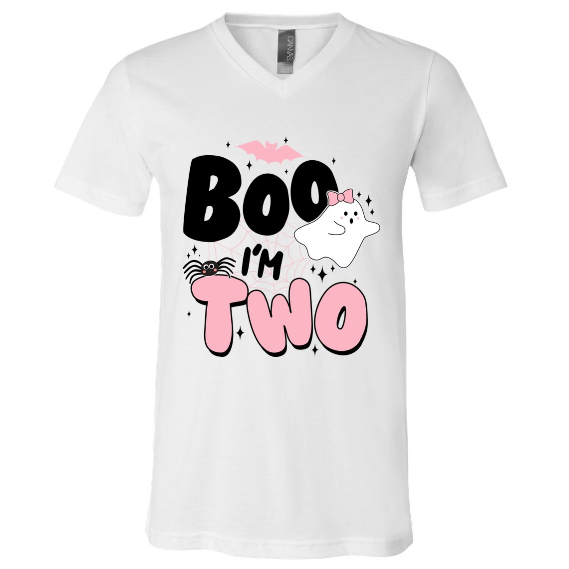 Cute Funny Halloween Boo Im Two Birthday Ghost Girl V-Neck T-Shirt