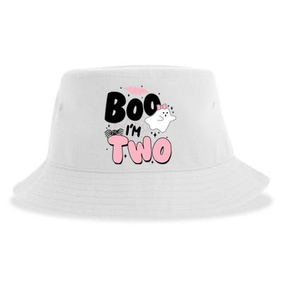 Cute Funny Halloween Boo Im Two Birthday Ghost Girl Sustainable Bucket Hat