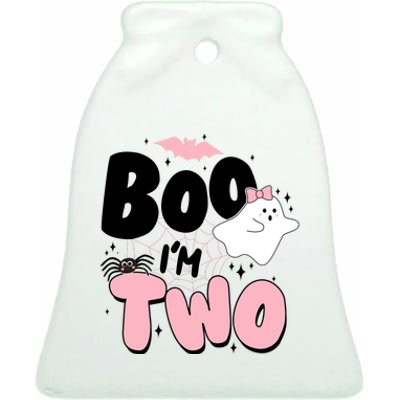 Cute Funny Halloween Boo Im Two Birthday Ghost Girl Ceramic Bell Ornament