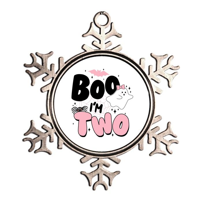 Cute Funny Halloween Boo Im Two Birthday Ghost Girl Metallic Star Ornament