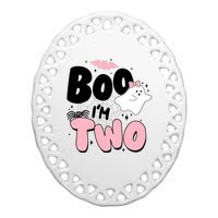 Cute Funny Halloween Boo Im Two Birthday Ghost Girl Ceramic Oval Ornament