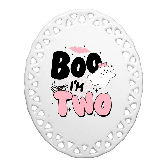 Cute Funny Halloween Boo Im Two Birthday Ghost Girl Ceramic Oval Ornament