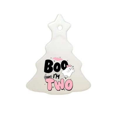 Cute Funny Halloween Boo Im Two Birthday Ghost Girl Ceramic Tree Ornament