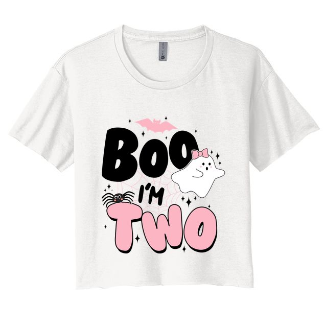 Cute Funny Halloween Boo Im Two Birthday Ghost Girl Crop Top