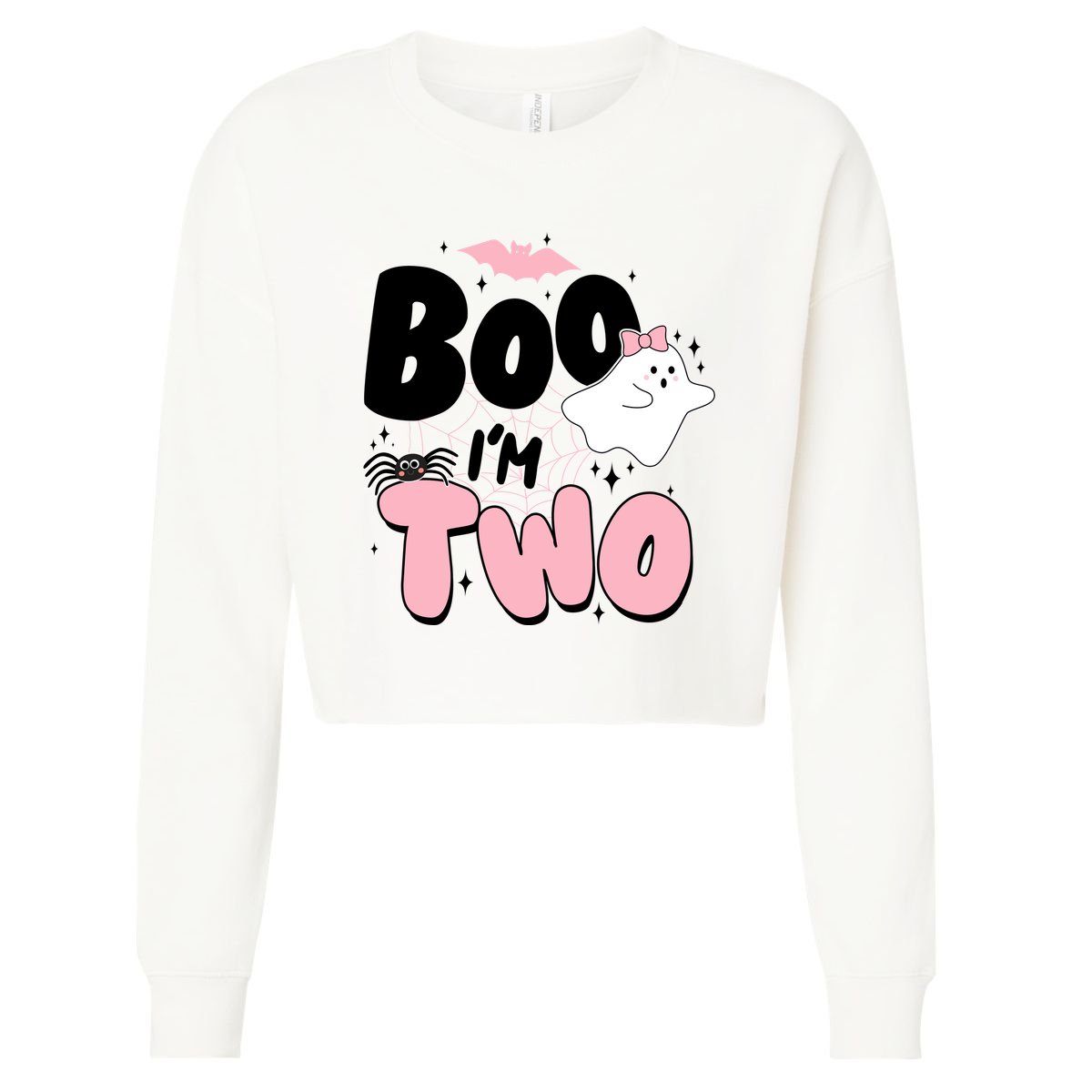 Cute Funny Halloween Boo Im Two Birthday Ghost Girl Cropped Pullover Crew