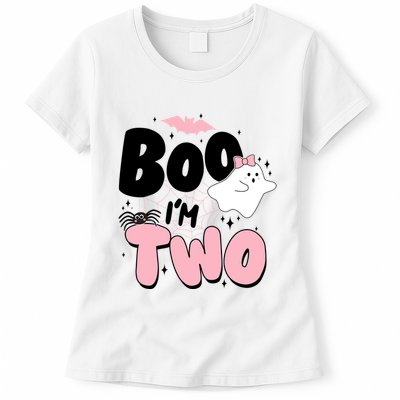 Cute Funny Halloween Boo Im Two Birthday Ghost Girl Womens T-Shirt