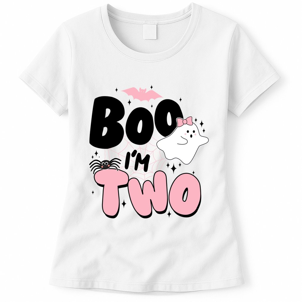 Cute Funny Halloween Boo Im Two Birthday Ghost Girl Womens T-Shirt