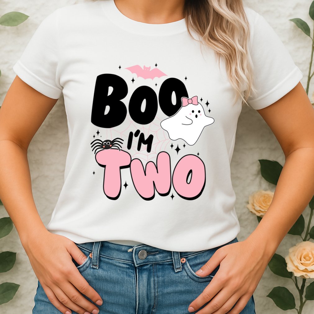 Cute Funny Halloween Boo Im Two Birthday Ghost Girl Womens T-Shirt