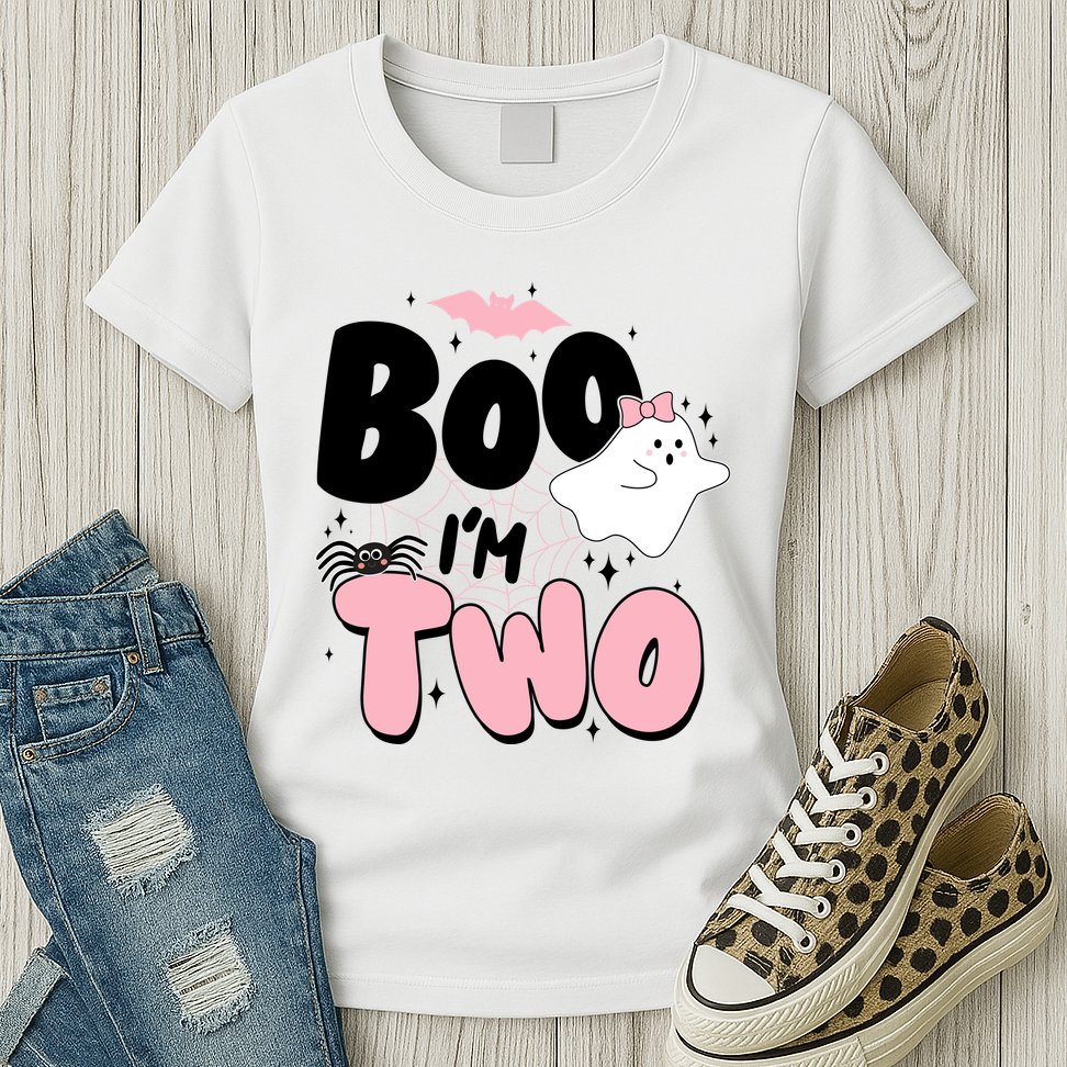 Cute Funny Halloween Boo Im Two Birthday Ghost Girl Womens T-Shirt