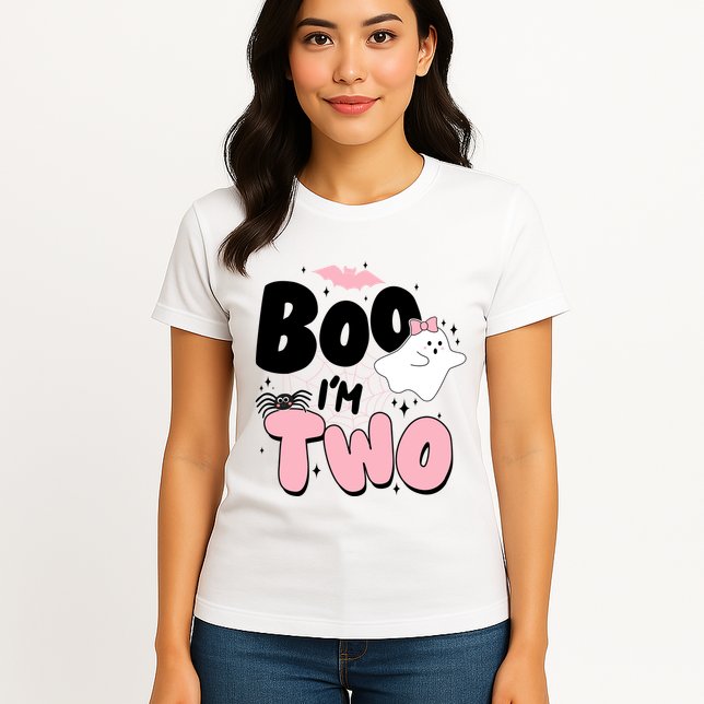 Cute Funny Halloween Boo Im Two Birthday Ghost Girl Womens T-Shirt