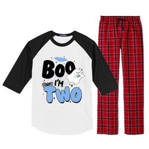 Cute Funny Halloween Boo Im Two Birthday Ghost Boy Raglan Sleeve Pajama Set