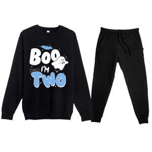 Cute Funny Halloween Boo Im Two Birthday Ghost Boy Premium Crewneck Sweatsuit Set