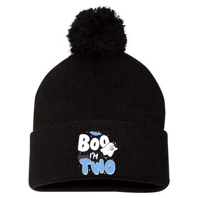 Cute Funny Halloween Boo Im Two Birthday Ghost Boy Pom Pom 12in Knit Beanie