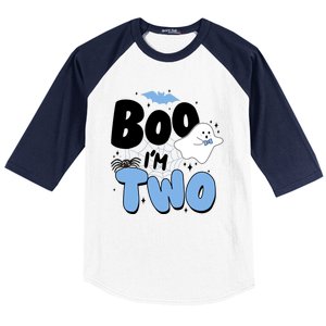 Cute Funny Halloween Boo Im Two Birthday Ghost Boy Baseball Sleeve Shirt