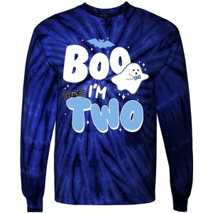 Cute Funny Halloween Boo Im Two Birthday Ghost Boy Tie-Dye Long Sleeve Shirt