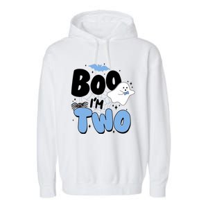 Cute Funny Halloween Boo Im Two Birthday Ghost Boy Garment-Dyed Fleece Hoodie