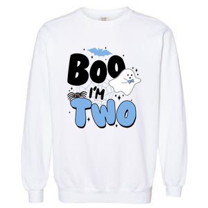 Cute Funny Halloween Boo Im Two Birthday Ghost Boy Garment-Dyed Sweatshirt