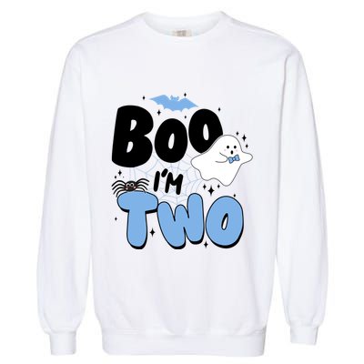 Cute Funny Halloween Boo Im Two Birthday Ghost Boy Garment-Dyed Sweatshirt