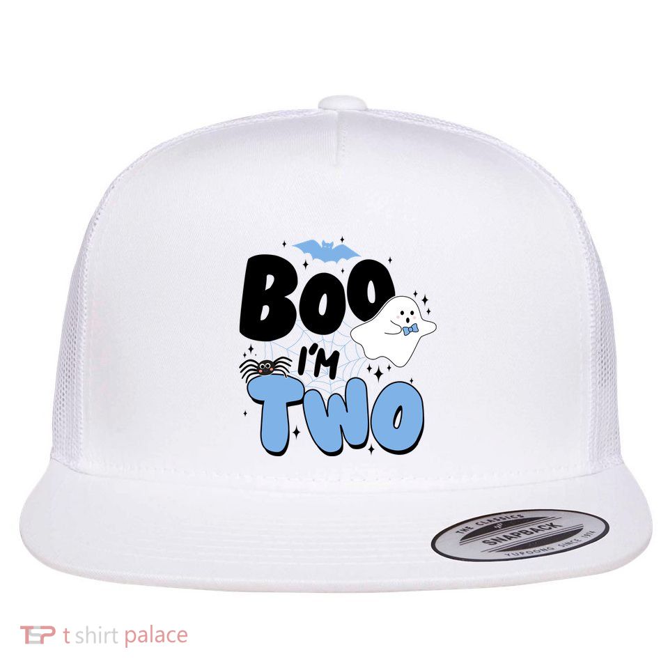 Cute Funny Halloween Boo Im Two Birthday Ghost Boy Flatbill Hat
