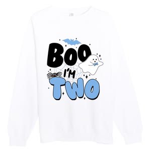 Cute Funny Halloween Boo Im Two Birthday Ghost Boy Premium Crewneck Sweatshirt