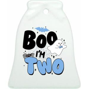 Cute Funny Halloween Boo Im Two Birthday Ghost Boy Ceramic Bell Ornament